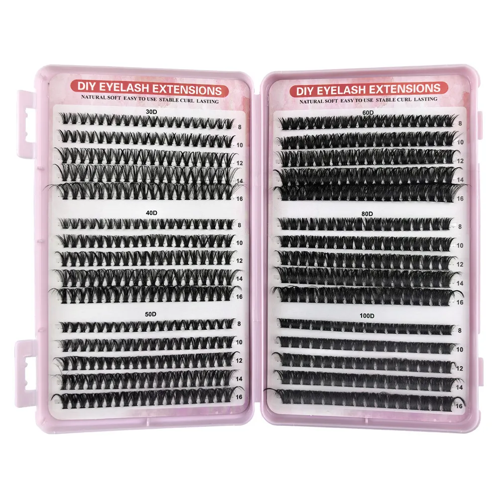 ink Lash Book – 540 Clusters Hot Melt DIY Individual Eyelashes, Large Capacity Self-Grafting Fluffy Wispy Lashes Tray for Home Application